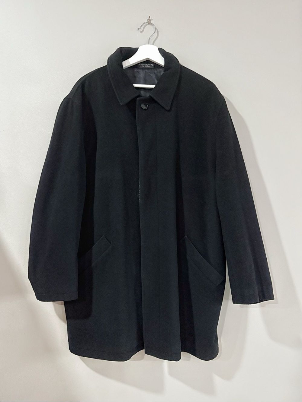 Baracuta Men's XL Black Cashmere Wool Car Coat Hidden Button Quiet Luxury Coat